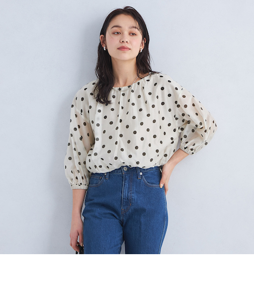 ドット バルーンスリーブ ブラウス