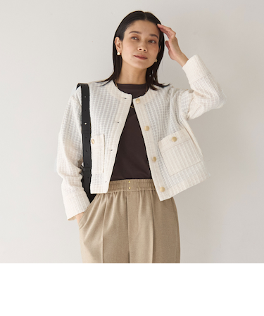 カラミ レース ノーカラー ジャケット