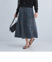 フラワープリント 無地 フレア スカート