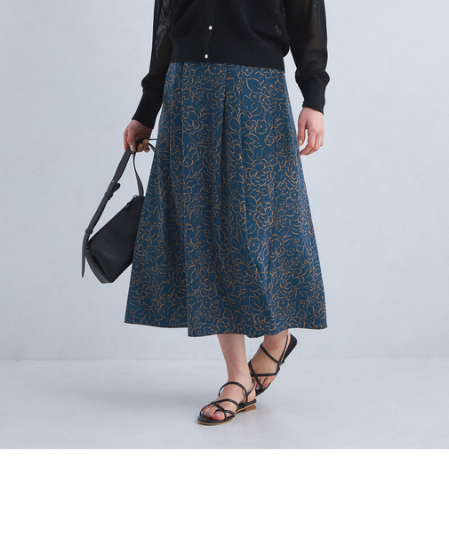 フラワープリント 無地 フレア スカート