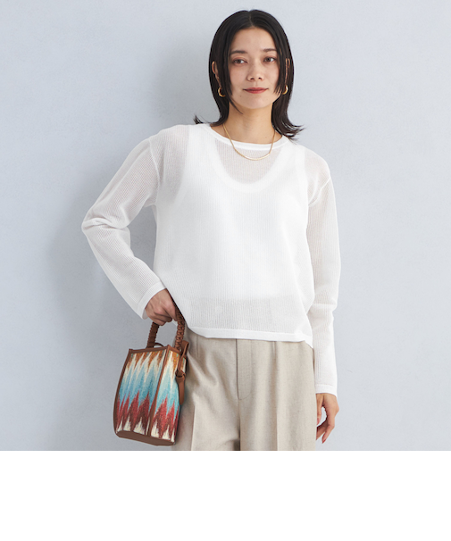 メッシュ クルーネック ニット プルオーバー -ウォッシャブル-