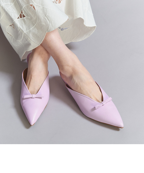 <CORSO ROMA 9>レザー リボン ポインテッド ミュール