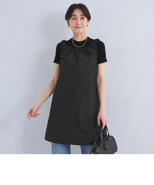 ＜le＞シャーリング ミニ ワンピース