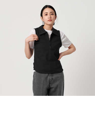 ブークレリブフロントジップノースリーブカットソー