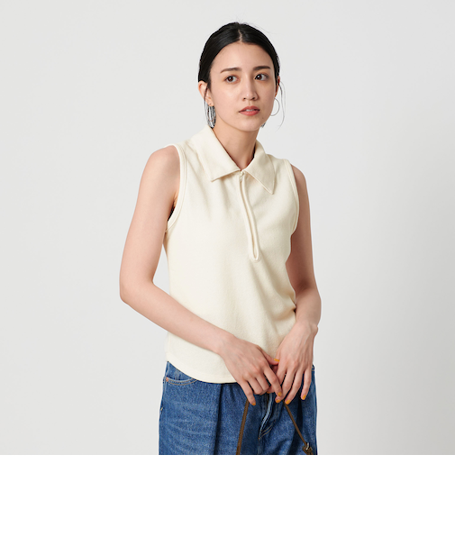 ブークレリブフロントジップノースリーブカットソー