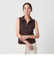 ブークレリブフロントジップノースリーブカットソー