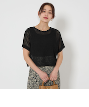 メッシュ クロップド 2WAY ショートスリーブ ニット プルオーバー -ウォッシャブル-