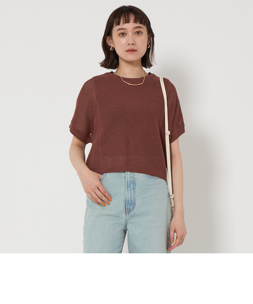 メッシュ クロップド 2WAY ショートスリーブ ニット プルオーバー -ウォッシャブル-