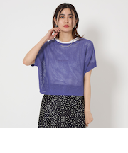 メッシュ クロップド 2WAY ショートスリーブ ニット プルオーバー -ウォッシャブル-