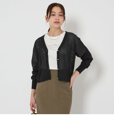 シャーリー ハリヌキ Vネック ニット カーディガン -ウォッシャブル-