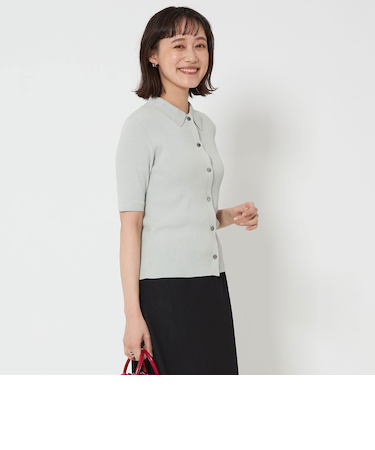 KOKAGE 襟付き リブ ショートスリーブ ニット  -マシンウォッシャブル・UVカット-