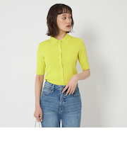 KOKAGE 襟付き リブ ショートスリーブ ニット  -マシンウォッシャブル・UVカット-