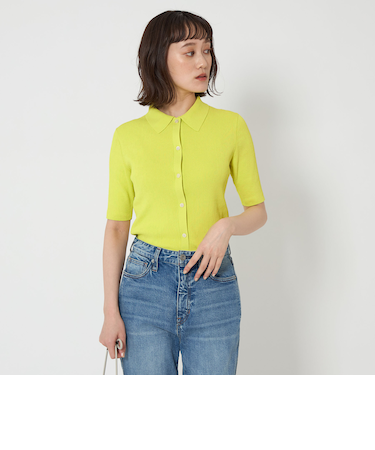 KOKAGE 襟付き リブ ショートスリーブ ニット  -マシンウォッシャブル・UVカット-