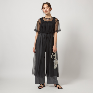 チュール ギャザー ワンピース