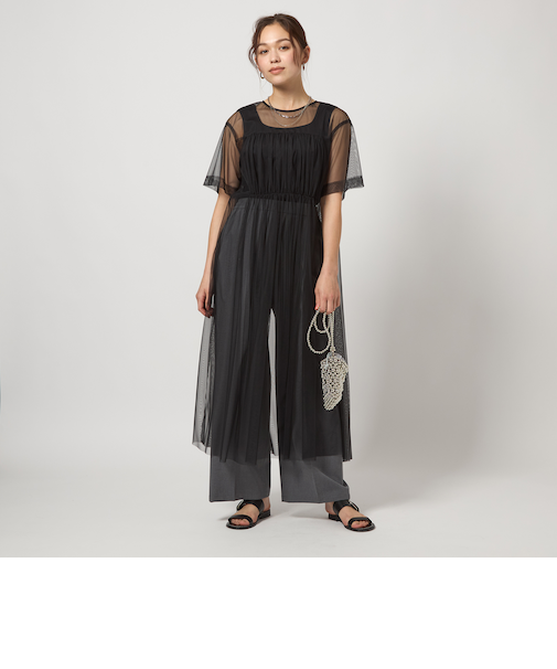 チュール ギャザー ワンピース