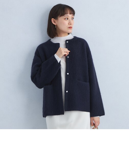 FOXブレンド セッケツ ノーカラー ニット カーディガン