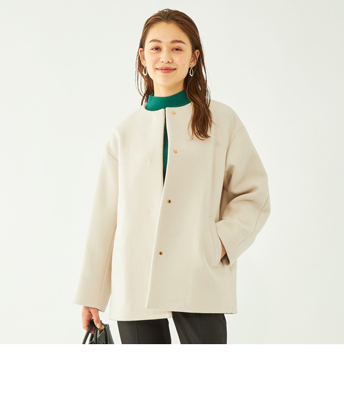 SENTDALE WOOL セントデールウール ノーカラー ミドル コート SENTDALE WOOL セントデールウール ノーカラー ミドル コート