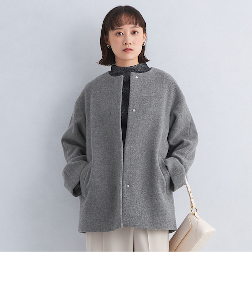 SENTDALE WOOL セントデールウール ノーカラー ミドル コート