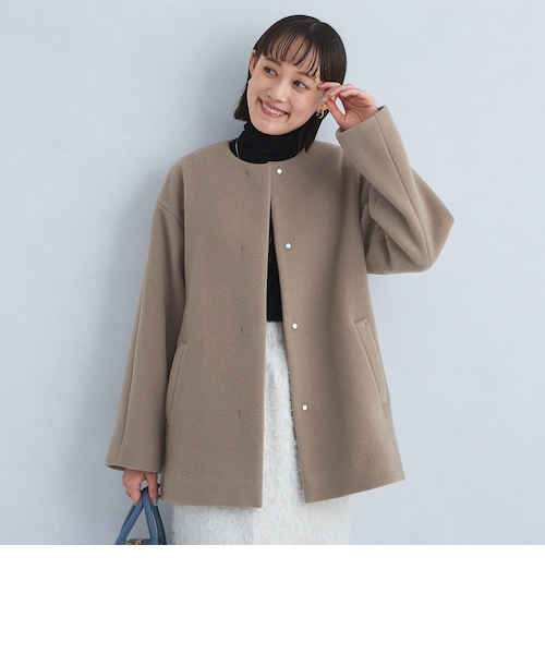 SENTDALE WOOL セントデールウール ノーカラー ミドル コート SENTDALE WOOL セントデールウール ノーカラー ミドル コート