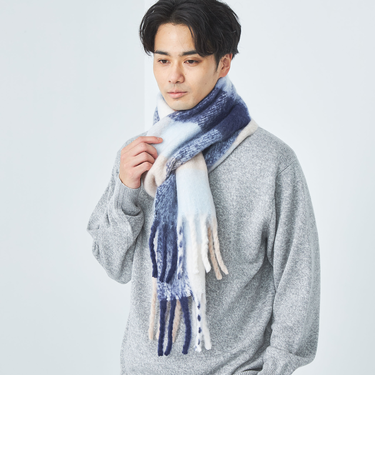 ブラッシュド ブロックチェック柄 マフラー