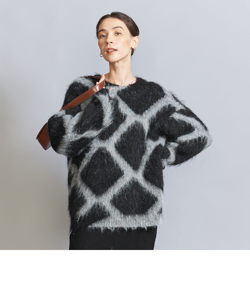 バイカラージャカード シャギーニットプルオーバー