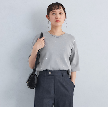 ドット刺しゅう プルオーバー ニット -ウォッシャブル-