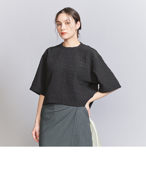 ジャガード クルーネック 6分袖 プルオーバー