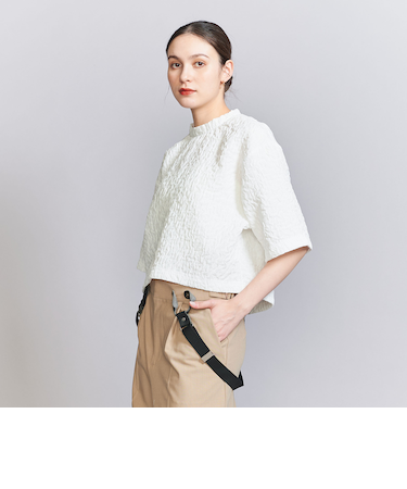 ジャガード クルーネック 6分袖 プルオーバー