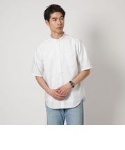 W/R オックス ストライプ バンドカラー 半袖 シャツ