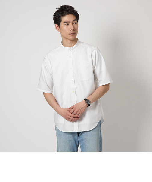 W/R オックス ストライプ バンドカラー 半袖 シャツ