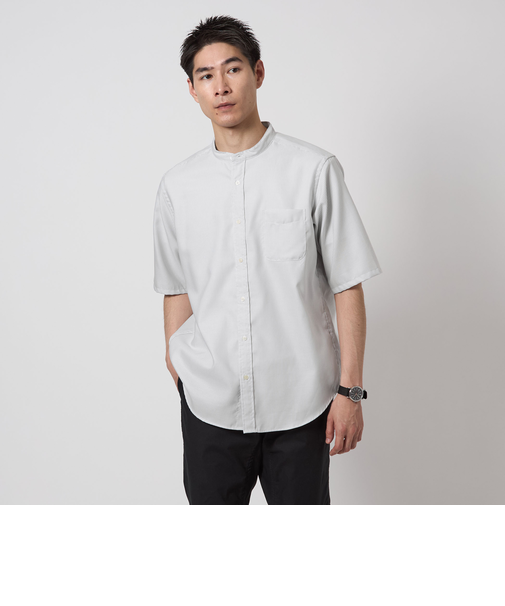 W/R オックス ストライプ バンドカラー 半袖 シャツ