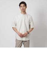 W/R オックス ストライプ バンドカラー 半袖 シャツ