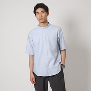 W/R オックス ストライプ バンドカラー 半袖 シャツ