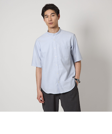 W/R オックス ストライプ バンドカラー 半袖 シャツ