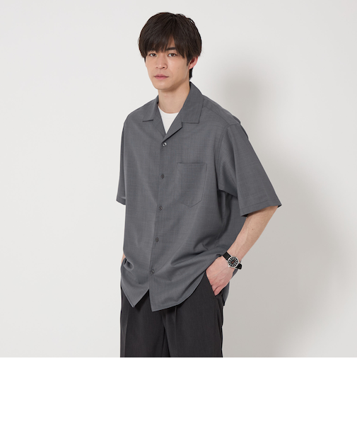 TWサイロ チェック オープンカラーシャツ -ストレッチ・接触冷感・通気性-