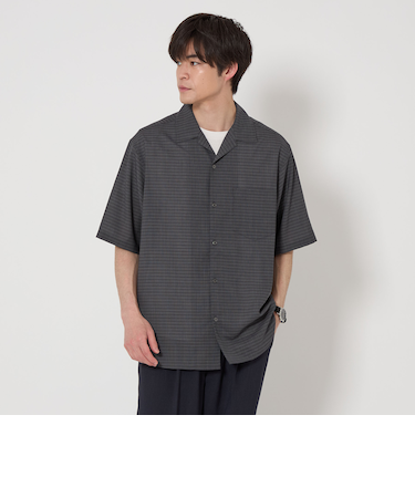 TWサイロ チェック オープンカラーシャツ -ストレッチ・接触冷感・通気性-
