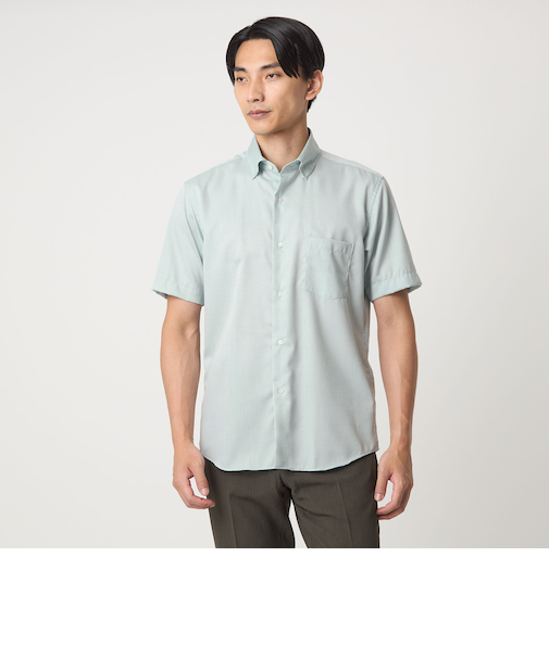 エブリット CC パナマ ソリッド スナップ ボタンダウン 半袖 シャツ -接触冷感-