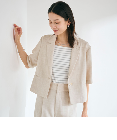 Softリネンライク ショートスリーブ ジャケット -マシンウォッシャブル・吸水速乾-