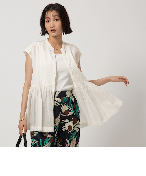 ボイル ギャザー ハオリ ショートスリーブ ブラウス