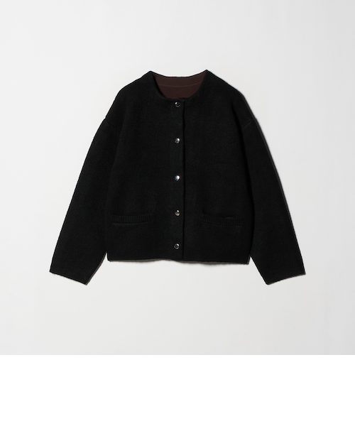 ♪送料無料★B&Y UNITED ARROWS★スナップ カーディガン★灰★L♪ ベロア コンパクト カーディガン