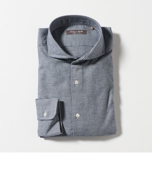 チェック フラノ カッタウェイカラーシャツ-イージーケア-<A DAY IN THE LIFE>