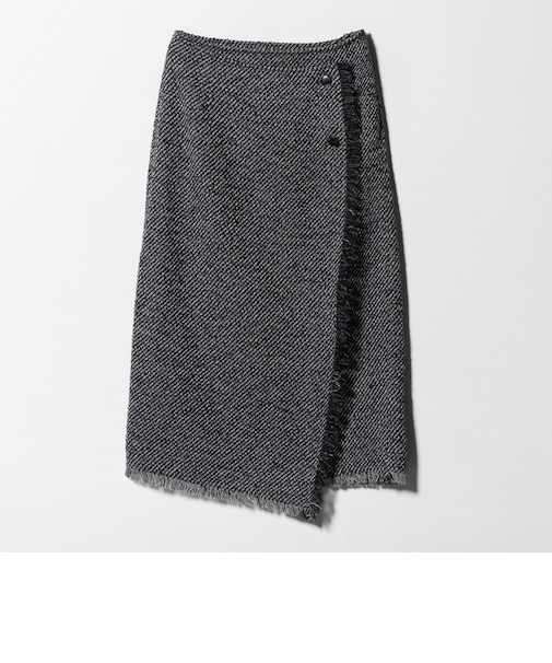 ブークレ ツイードライク フリンジ ラップスカート<A DAY IN THE LIFE>