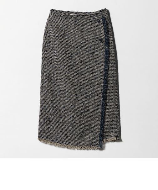 ブークレ ツイードライク フリンジ ラップスカート<A DAY IN THE LIFE>