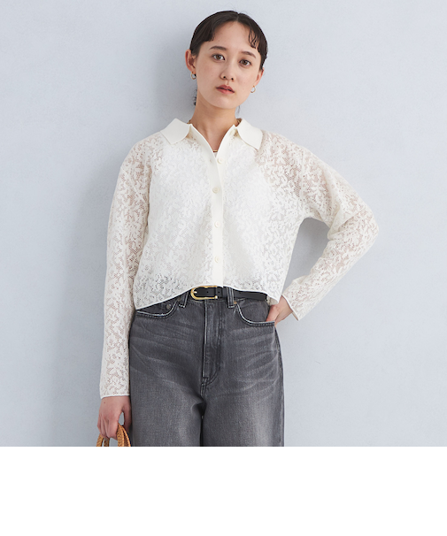 レース ニット カーディガン -ウォッシャブル-