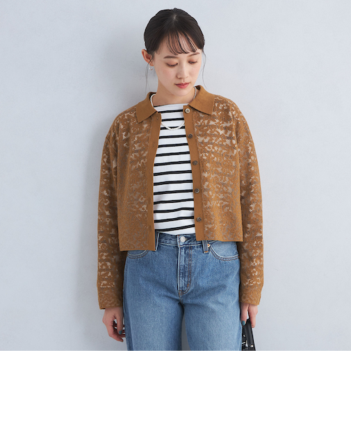 レース ニット カーディガン -ウォッシャブル-