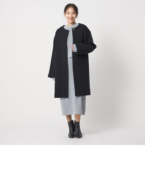 カシミヤブレンド ノーカラーコート ＜A DAY IN THE LIFE