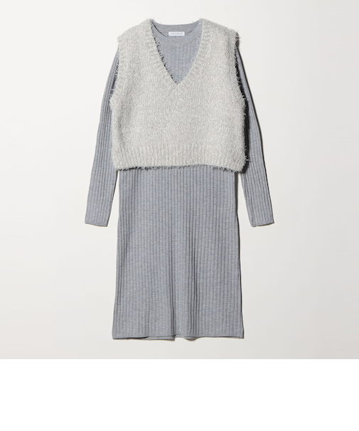 Vネックベスト+リブワンピース <A DAY IN THE LIFE>