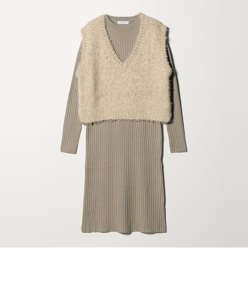 Vネックベスト+リブワンピース <A DAY IN THE LIFE>