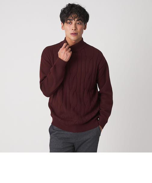 ビッグ ケーブル モックネックニット-ウォッシャブル-<A DAY IN THE LIFE>