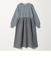 ニット×タフタ コンビギャザー ワンピース グレー‐ウォッシャブル‐ ＜A DAY IN THE LIFE＞